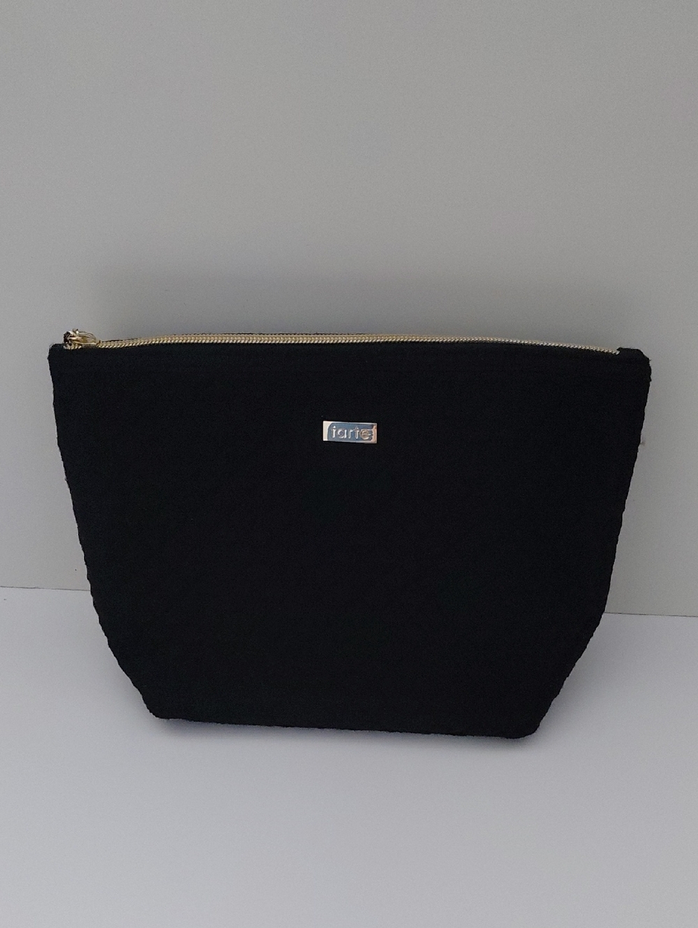 Black Quilted Makeup Pouch with Gold Zip